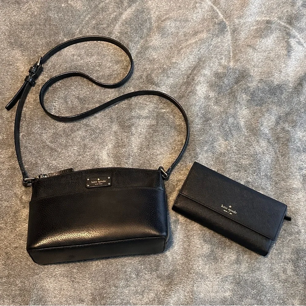 Kate Spade Black Leather Grove Street Millie Purse Crossbody Bag + Wallet